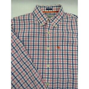 Abercrombie & Fitch Mens Large Muscle Pink‎ Blue Plaid Long Sleeve Button Up